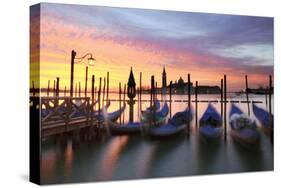 Italy, Venice. Gondolas Moored on Riva Degli Schiavoni at Sunrise-Matteo Colombo-Stretched Canvas