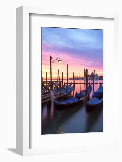 Italy, Venice. Gondolas Moored on Riva Degli Schiavoni at Sunrise-Matteo Colombo-Framed Photographic Print