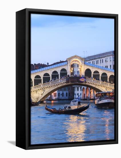 Italy, Venice. Grand Canal and Rialto Bridge-Matteo Colombo-Framed Stretched Canvas