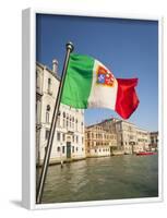 Italy, Venice, Italian flag with Naval ensign flying above Grand Canal.-Merrill Images-Framed Photographic Print