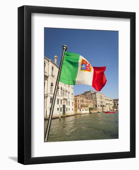 Italy, Venice, Italian flag with Naval ensign flying above Grand Canal.-Merrill Images-Framed Photographic Print