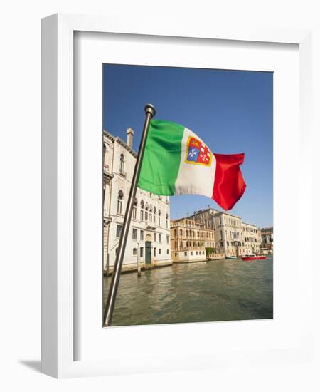 Italy, Venice, Italian flag with Naval ensign flying above Grand Canal.-Merrill Images-Framed Photographic Print