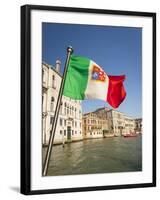 Italy, Venice, Italian flag with Naval ensign flying above Grand Canal.-Merrill Images-Framed Photographic Print