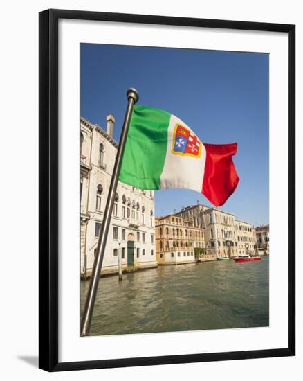 Italy, Venice, Italian flag with Naval ensign flying above Grand Canal.-Merrill Images-Framed Photographic Print