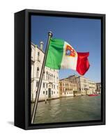 Italy, Venice, Italian flag with Naval ensign flying above Grand Canal.-Merrill Images-Framed Stretched Canvas