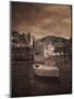 Italy, Vernazza. Infrared image of a boat in the harbor of Vernazza with the church in background.-Terry Eggers-Mounted Photographic Print
