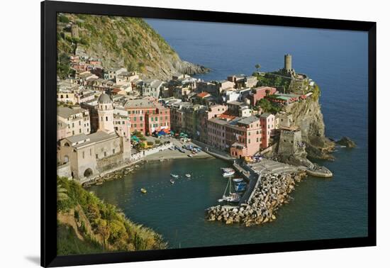 Italy, Vernazza. Overview of town and ocean-Jaynes Gallery-Framed Photographic Print