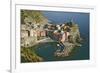 Italy, Vernazza. Overview of town and ocean-Jaynes Gallery-Framed Premium Photographic Print