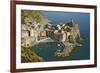 Italy, Vernazza. Overview of town and ocean-Jaynes Gallery-Framed Premium Photographic Print