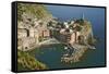Italy, Vernazza. Overview of town and ocean-Jaynes Gallery-Framed Stretched Canvas