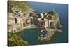 Italy, Vernazza. Overview of town and ocean-Jaynes Gallery-Stretched Canvas