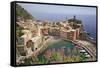 Italy, Vernazza. Overview of town and ocean.-Jaynes Gallery-Framed Stretched Canvas