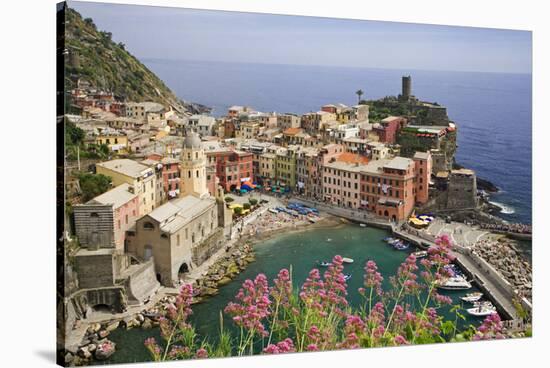 Italy, Vernazza. Overview of town and ocean.-Jaynes Gallery-Stretched Canvas