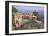 Italy, Vernazza. Overview of town and ocean.-Jaynes Gallery-Framed Photographic Print