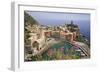 Italy, Vernazza. Overview of town and ocean.-Jaynes Gallery-Framed Photographic Print