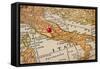 Italy Vintage 1920S Map (Printed In 1926 - Copyrights Expired) With A Red Pushpin On Rome-PixelsAway-Framed Stretched Canvas