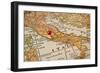 Italy Vintage 1920S Map (Printed In 1926 - Copyrights Expired) With A Red Pushpin On Rome-PixelsAway-Framed Art Print