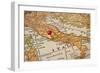 Italy Vintage 1920S Map (Printed In 1926 - Copyrights Expired) With A Red Pushpin On Rome-PixelsAway-Framed Art Print