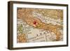 Italy Vintage 1920S Map (Printed In 1926 - Copyrights Expired) With A Red Pushpin On Rome-PixelsAway-Framed Premium Giclee Print