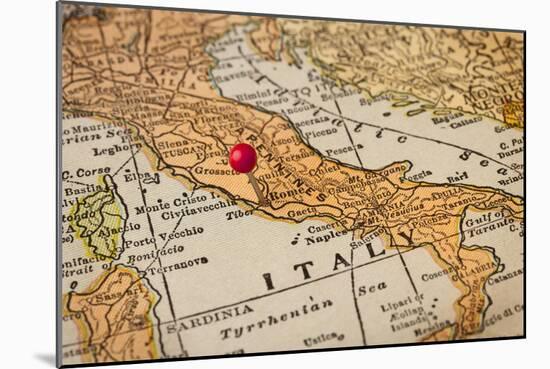 Italy Vintage 1920S Map (Printed In 1926 - Copyrights Expired) With A Red Pushpin On Rome-PixelsAway-Mounted Premium Giclee Print