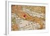 Italy Vintage 1920S Map (Printed In 1926 - Copyrights Expired) With A Red Pushpin On Rome-PixelsAway-Framed Art Print