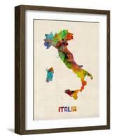 Italy Watercolor Map, Italia-Michael Tompsett-Framed Art Print