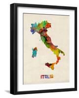 Italy Watercolor Map, Italia-Michael Tompsett-Framed Art Print