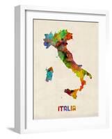 Italy Watercolor Map, Italia-Michael Tompsett-Framed Art Print