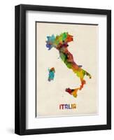 Italy Watercolor Map, Italia-Michael Tompsett-Framed Art Print