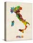 Italy Watercolor Map, Italia-Michael Tompsett-Stretched Canvas