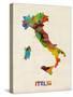 Italy Watercolor Map, Italia-Michael Tompsett-Stretched Canvas
