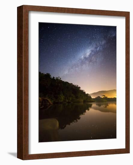 Itamambuca beach, Ubatuba, Brazil at night with the milkyway visible.-Alex Saberi-Framed Photographic Print