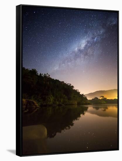 Itamambuca beach, Ubatuba, Brazil at night with the milkyway visible.-Alex Saberi-Framed Stretched Canvas