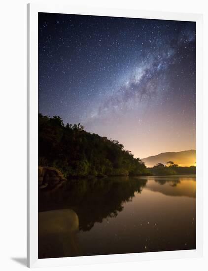 Itamambuca beach, Ubatuba, Brazil at night with the milkyway visible.-Alex Saberi-Framed Photographic Print