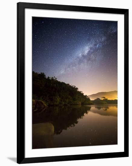 Itamambuca beach, Ubatuba, Brazil at night with the milkyway visible.-Alex Saberi-Framed Photographic Print