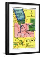 Ithaca, New York - Detailed Map Postcard of Ithaca and Nearby Points of Interest-Lantern Press-Framed Art Print