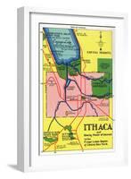 Ithaca, New York - Detailed Map Postcard of Ithaca and Nearby Points of Interest-Lantern Press-Framed Art Print