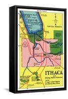 Ithaca, New York - Detailed Map Postcard of Ithaca and Nearby Points of Interest-Lantern Press-Framed Stretched Canvas