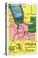 Ithaca, New York - Detailed Map Postcard of Ithaca and Nearby Points of Interest-Lantern Press-Stretched Canvas