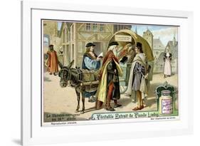 Itinerant 16th Century Bookseller with Covered Donkey Cart Full of Books, Late 19th Century-null-Framed Giclee Print