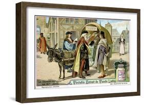 Itinerant 16th Century Bookseller with Covered Donkey Cart Full of Books, Late 19th Century-null-Framed Giclee Print