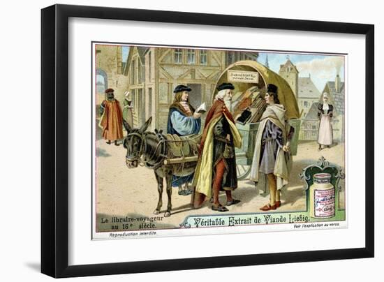 Itinerant 16th Century Bookseller with Covered Donkey Cart Full of Books, Late 19th Century-null-Framed Giclee Print