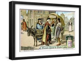 Itinerant 16th Century Bookseller with Covered Donkey Cart Full of Books, Late 19th Century-null-Framed Giclee Print