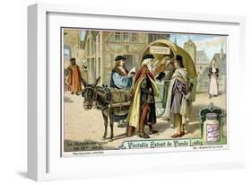 Itinerant 16th Century Bookseller with Covered Donkey Cart Full of Books, Late 19th Century-null-Framed Giclee Print