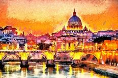 Colorful Illuminated San Peter Basilica in Rome, Vatican Oil Painting-Ivan Aleshin-Stretched Canvas