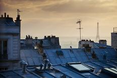 Paris Typical Rooftops at Sunset and Eiffel Tower in the Distance, Seen from Montmartre Hill-ivan bastien-Photographic Print
