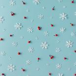 Christmas Pattern Made of Snowflakes and Red Berries-ivan101-Photographic Print