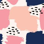 Hand Painted Brush Strokes in Navy Blue, Pastel Pink and Black on Cream Background. Seamless Abstra-Iveta Angelova-Art Print