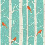 Seamless Pattern with Birches and Birds in Winter.-Iveta Angelova-Art Print
