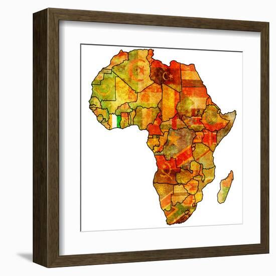 Ivory Coast on Actual Map of Africa-michal812-Framed Art Print